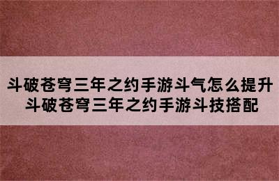 斗破苍穹三年之约手游斗气怎么提升 斗破苍穹三年之约手游斗技搭配